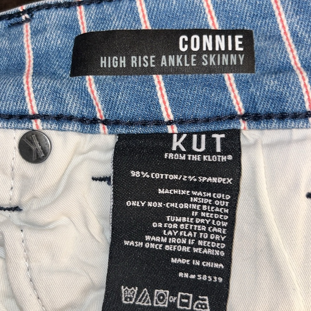 Kut From The Kloth Connie Striped Blue Denim Jeans High Rise Ankle Skinny sz2EUC - Picture 13 of 16